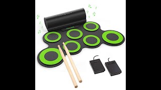 Reviewing & Demonstrating The PAXCESS Electronic Drum Set! Cool Roll Up Drum Practice Pad!
