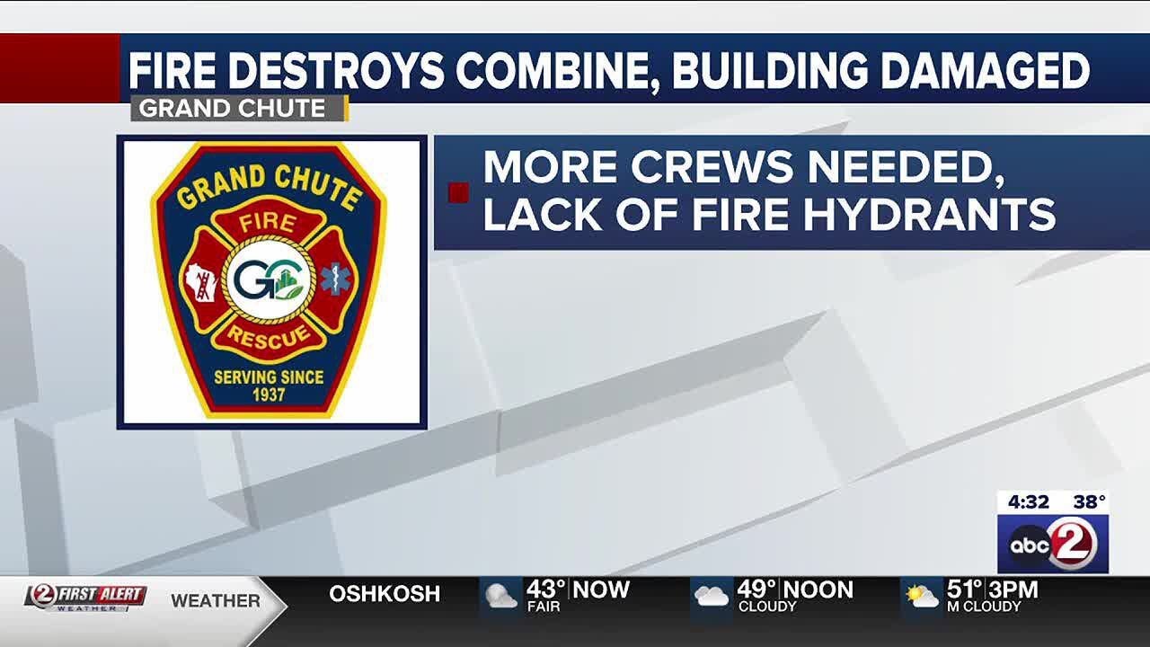 Fire destroys combine, damages building