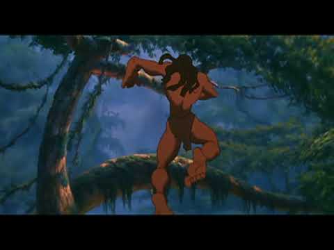 Trailer montage — Kala’s lullaby moment, camp chaos, and Tarzan studying Jane