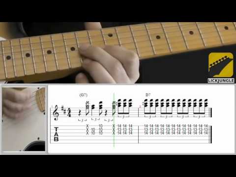 Elmore James style easy blues lick - Slow - Dominant 7 voicings without the root (3, 5, b7)