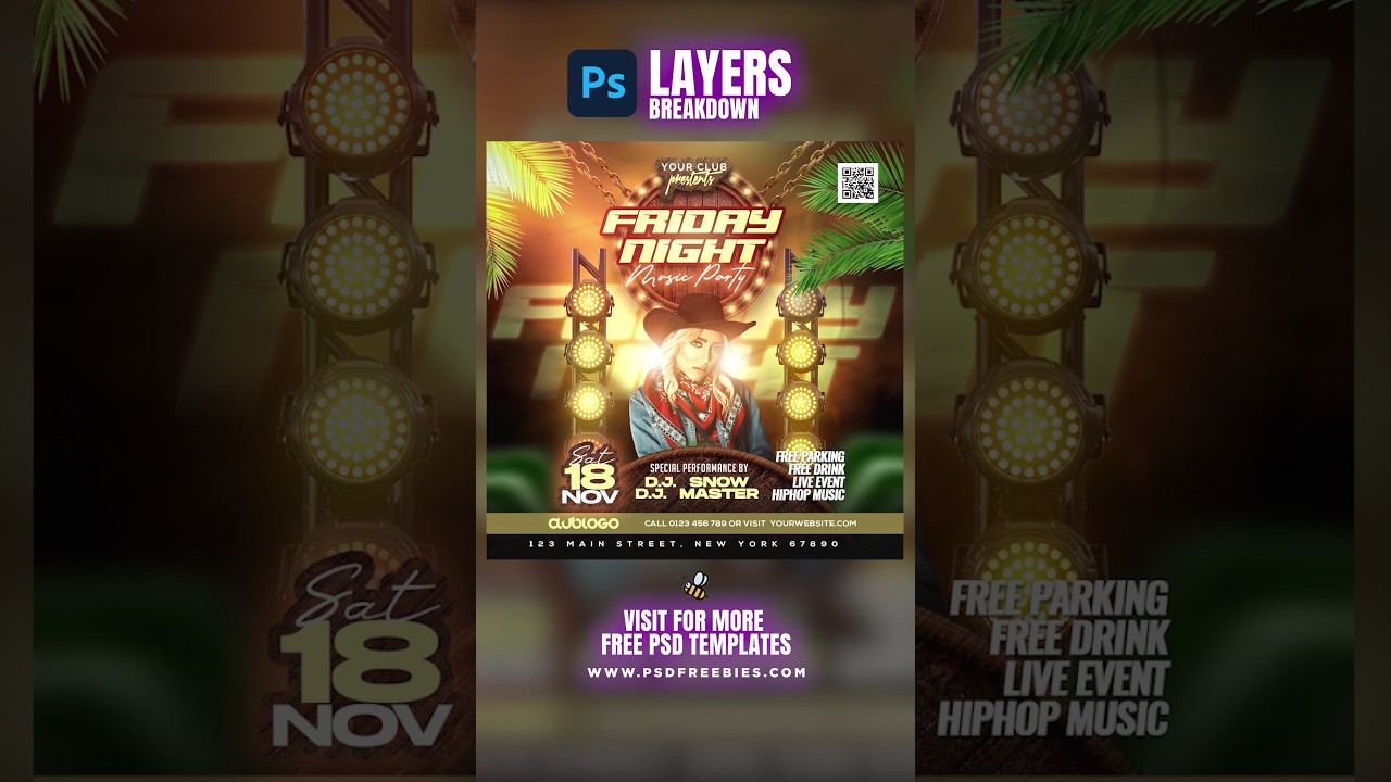 Photoshop Layers Breakdown | Party Social Media Template Vol.3  #PSDFreebies #photoshop #tutorial