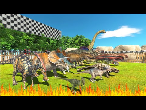 FIRE ROAD SPEED CHAMPIONS RACE WITH DINOSAURS! - Animal Revolt Battle Simulator