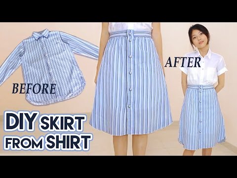 DIY Turn Old Shirt Into Skirt | Button Front A Line...