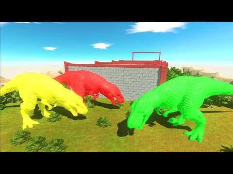 Different Size&Color Green,Yellow,Red T-REX Clash Block Race -Animal Revolt Battle Simulator