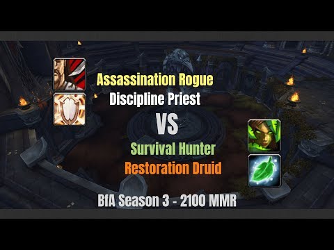 Assa Rogue Disc Priest vs Survival Hunter Resto Druid - 2100 MMR - BfA Season 3