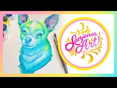 Dr. Ph. Martin's Hydrus Watercolor Painting Process Time Lapse - Squeak the Dog (Extended version)
