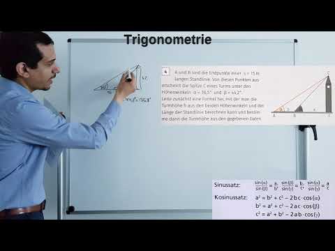 Mathe 10. Klasse: Trigonometrie in Beliebigen Dreiecken Textaufgaben Turmhöhe Bestimmen