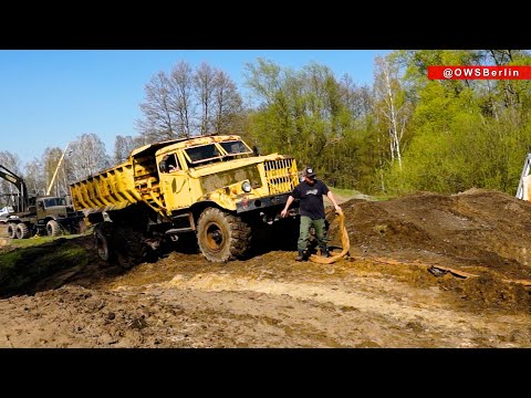 ATS-59G — Soviet - Russian high-speed artillery tractor saves Incredible XXL- dump truck KrAZ-255