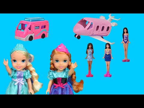 Mini Barbie Land dolls ! Elsa & Anna toddlers - fun playtime