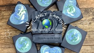 Making 🌏 PLANET EARTH 🌎  Aloe Vera CP Soap w/ Embeds | Ellen Ruth Soap