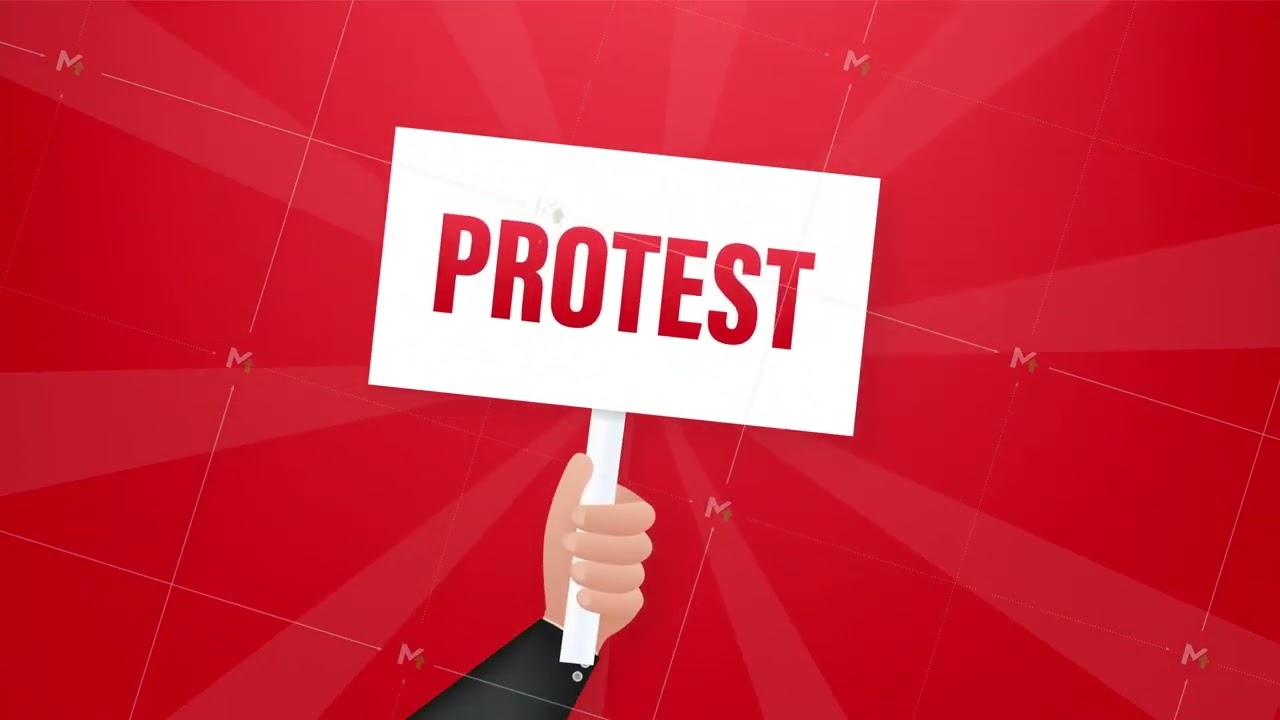 Protesters hand holding protest signs. stock illustration.