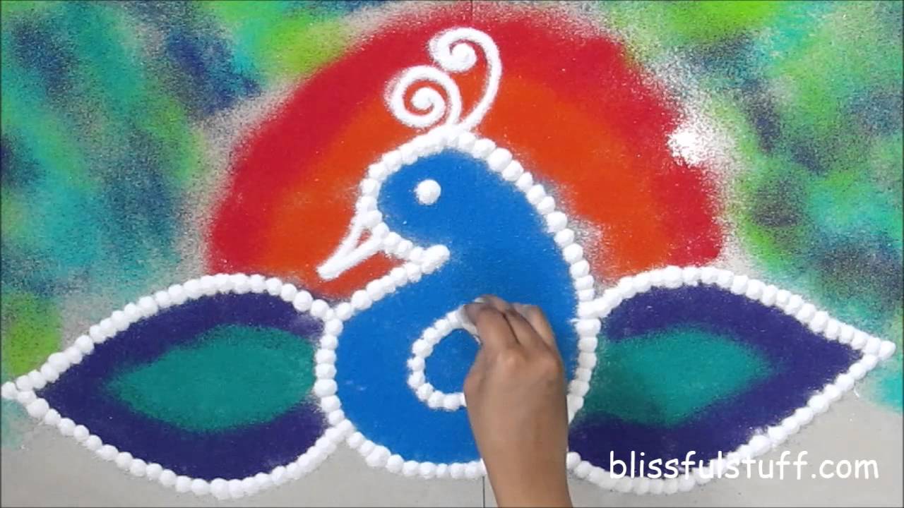 Beautiful sanskar bharati peacock rangoli design by poonam borkar