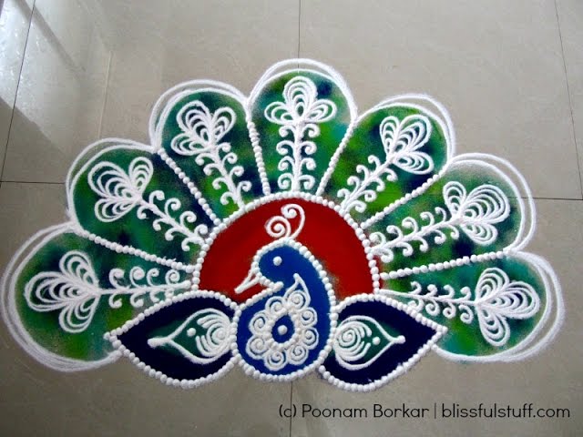 Beautiful sanskar bharati peacock rangoli design by poonam borkar