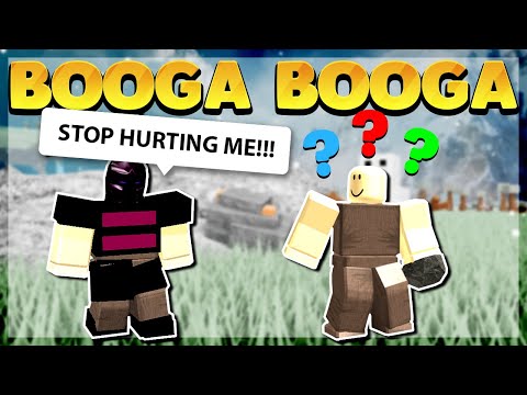 God Player Trolls a NOOB and SCARES him away! (Roblox Booga Booga)