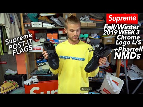 Supreme FW19 W3 chrome logo L/S + Pharrell Williams NMD