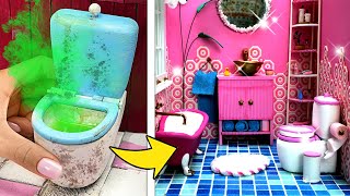 Amazing Doll Bathroom Makeover! || 🛁 Mini Doll House Crafts