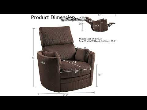 Jocisland Power Recliner Nursery Chair for Adults, Electric Swivel Rocking Glider with USB & Type-C Charge, Plush Corduroy Armchair with 2 Pillows, Cozy Reclining Sofa for Living Room, Bedroom, Cream video review thumbnail