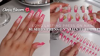 $1 SHEIN PRESS ON NAILS TUTORIAL AT HOME 🌺 | LONG LASTING PRESS ON NAILS | Affordable Nails AT HOME