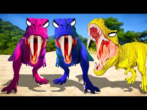 REXY TEAM vs CHOMPER TEAM vs I-Rex, Spinosaurus  - Jurassic World Evolution Dinosaurs Fighting