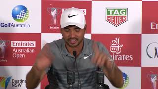 Jason Day chats on Wednesday before 2017 Emirates Australian Open
