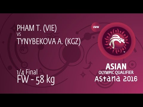 1/4 FW - 58 kg: A. TYNYBEKOVA (KGZ) df. T. PHAM (VIE) by FALL, 4-0
