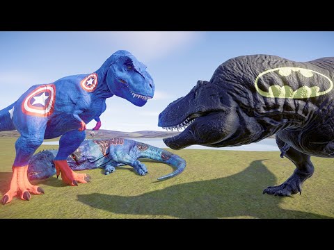 Captain America T-rex Vs Deadpool spinosaurus Vs Hulk G-Rex fights in Jurassic World Evolution