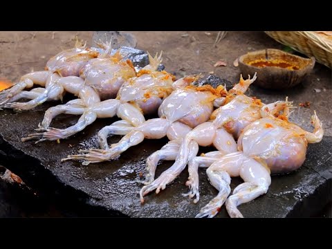 Catch n Cook Frog bbq Recipe - Cooking Frog on hot Stone for delicious food in forest
