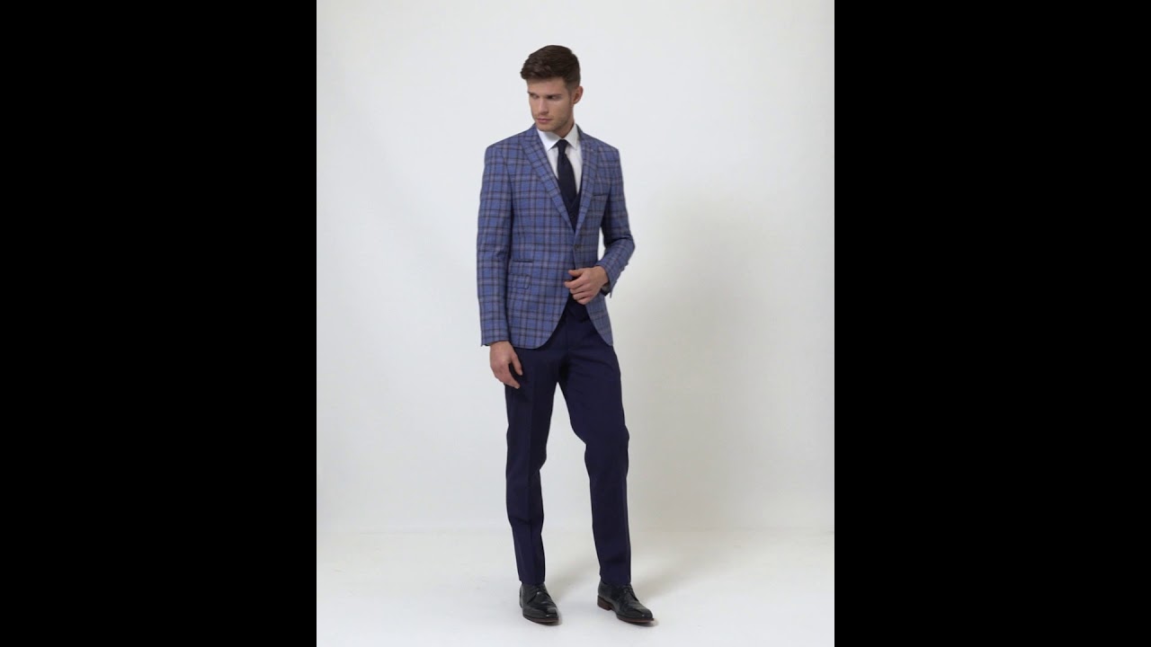 Errol Royal Blue and Wine Windowpane Check 3 Piece Wedding Suit