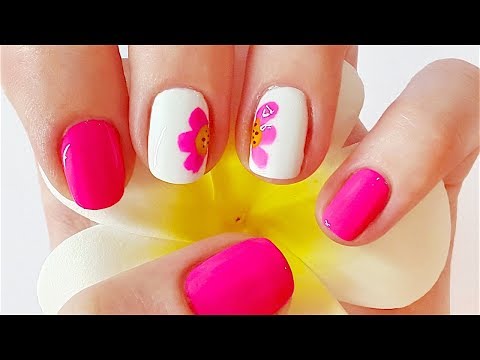 Easy Flower Nail Art Tutorial for beginners | White and Pink Flower Nail Art for short nails