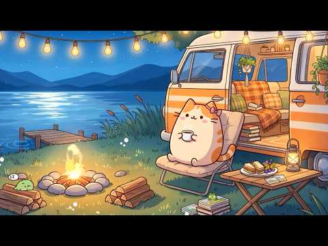 Mochi Lakeside Camp Night 🌙 Cozy Lofi Beats for Relaxing & Sleep 🔥 Peaceful Nature Ambience