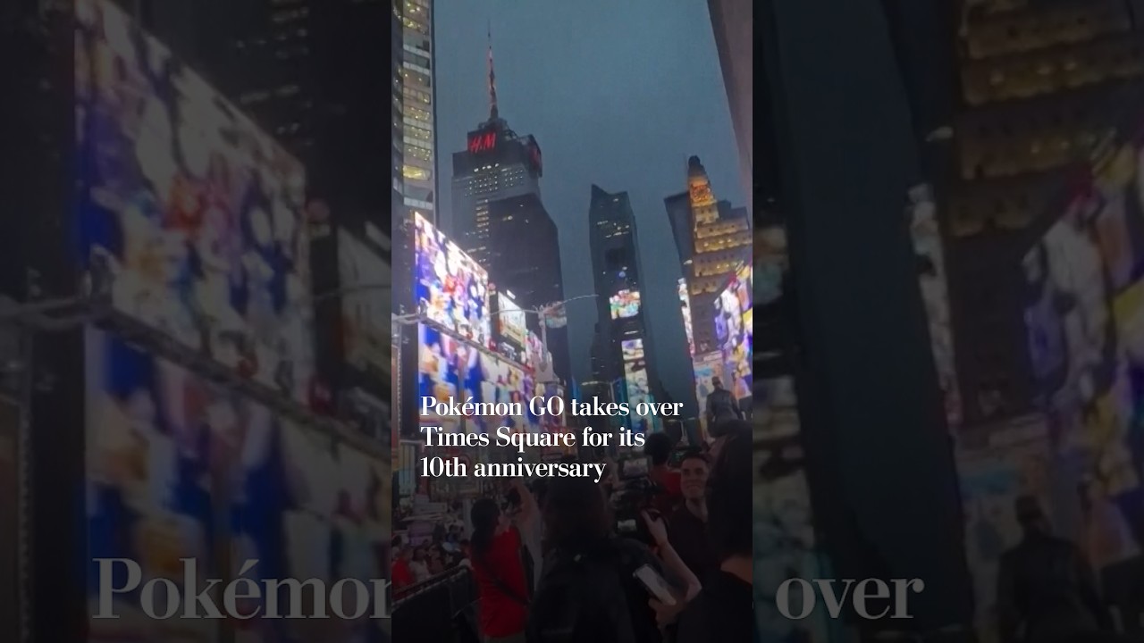Pok&eacute;mon GO takes over Times Square for its 10th anniversary - YouTube