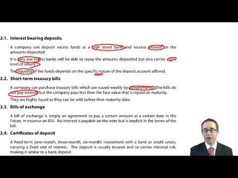 Short-term finance and cash investment - CIMA F1 Financial Reporting
