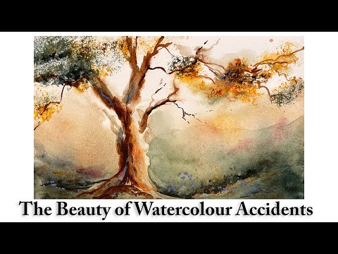 Embracing Watercolour Accidents and Mistakes | Loose Atmospheric Landscape | A Tree in Sunset Light