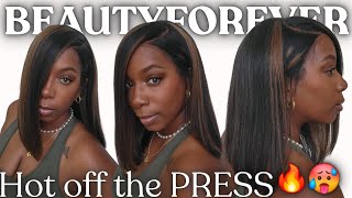 It’s TOO HOT for Leave Out🔥Bob Wig Fresh Press w/ Gold Highlights | Natural Install | BeautyForever