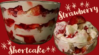 Easy Strawberry Shortcake: Layers of Angel Food Cake, Strawberry Glaze, & Sweet Cream Cheese Custard