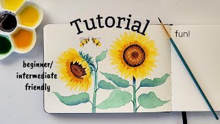 Watercolor Sunflowers and Bees Tutorial | intermediate and beginner friendly