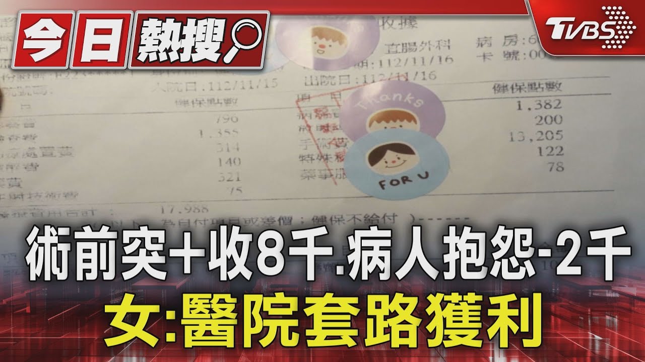 術前突加收8千　病人抱怨減2千　女：醫院套路獲利