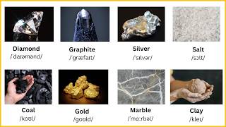 English vocabulary for common materials such as gold,silver, diamond, clay, graphite, and gypsum.