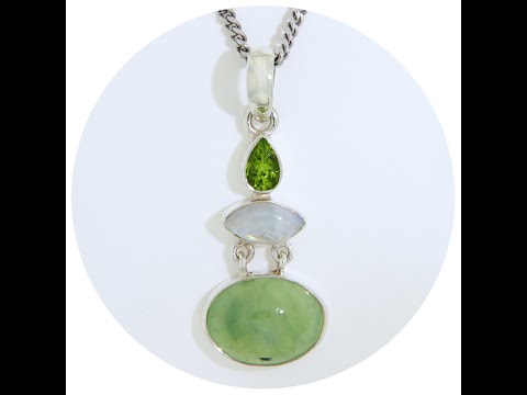 Pandantiv Argint 925 Prehnit Piatra Lunii Peridot Naturale Echilibru si Iubire