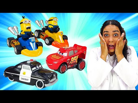 Spielzeug Video für Kinder. Doktor Aua hat Sprechstunde. Spaß mit Spielzeugautos und Minions