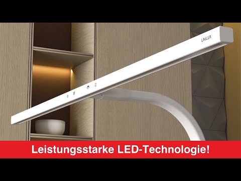 Artikelvideo 1 für unilux STRATA LED-Schreibtischlampe weiß 12,7 W mit Tischklemme, Artikelnummer 163424