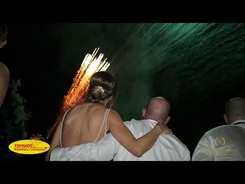 Fireworks with music for wedding. EFE hall -12.09.2019