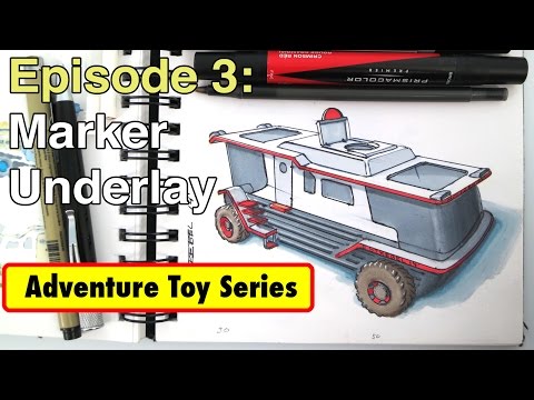 Marker Rendering Underlays Industrial Design: Adventure Toy Vehicle  Sketching Series Episode 3