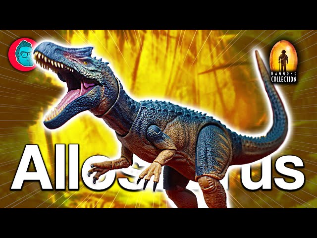 Vídeo relacionado con Mattel Jurassic World Colección Hammond Alosaurio Figura de acción de dinosaurio, diseño de película de primera categoría con ojos de cristal y cola con cable, 19 puntos de articulación, JCG13