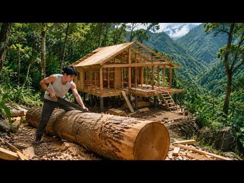 Leaving the City for the Forest: He Built a Survival WOODEN HOUSE on a Remote Mountainside