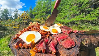 Download lagu JUICY Steak with CRISPY Fries Cooked in Nature 🔥 mp3