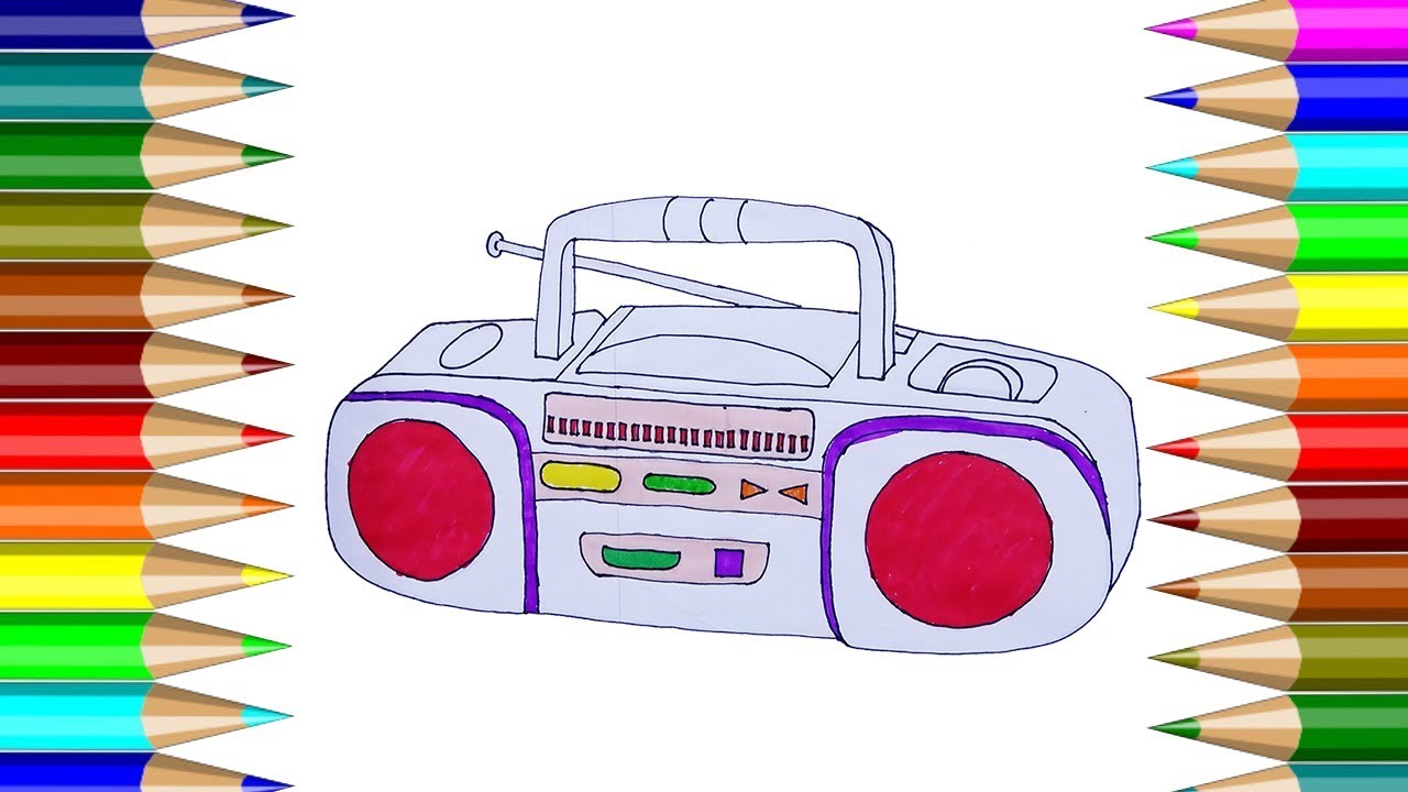 Para Colorear Radio | Cómo dibujar grabadora de cassette | Dibujos para colorear para niños CP-4K