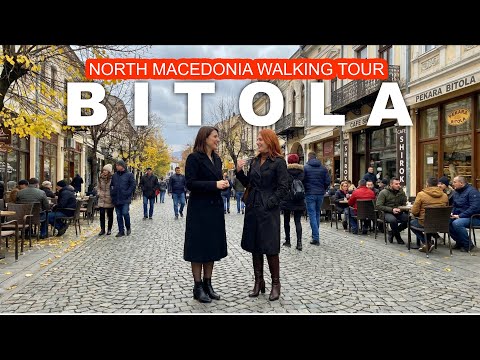 Bitola, North Macedonia walking tour 4K 60 FPS. Cozy city center with AUTUMN vibes!
