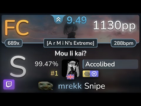 🔴 9.5⭐ Accolibed | THE ORAL CIGARETTES - Mou Ii kai? [A r M i N's] +HDDT 99.47% (#1 1130pp FC) osu!