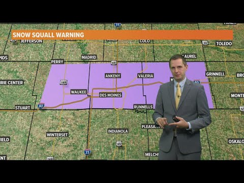 Heavy snowfall, low visibility combine for snow squall warning in central Iowa